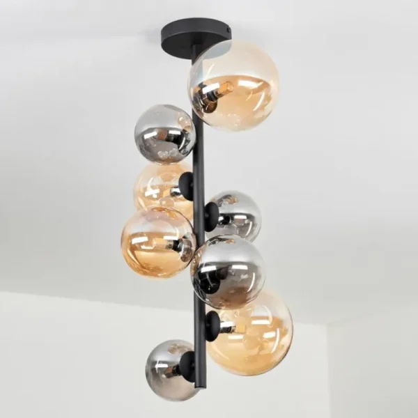 hofstein Plafonnier - Verre 10 cm, 12 cm, 15 cm Chehalis Ambre, Fumé, 8 lumières* Lampes Modernes