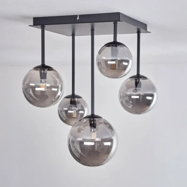 hofstein Plafonnier - Verre 10 cm, 12 cm, 15 cm Chehalis Fumé, 5 lumières* Lampes Modernes