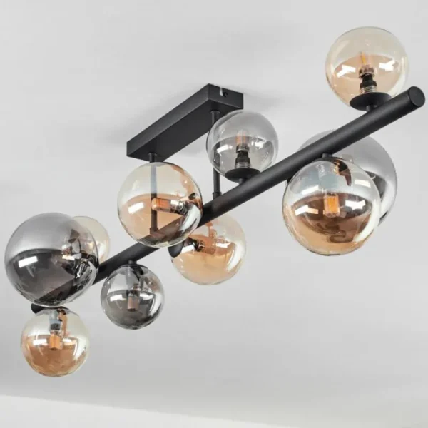 hofstein Plafonnier - Verre 10 cm, 12 cm, 15 cm Chehalis Ambre, Fumé, 10 lumières* Lampes Modernes