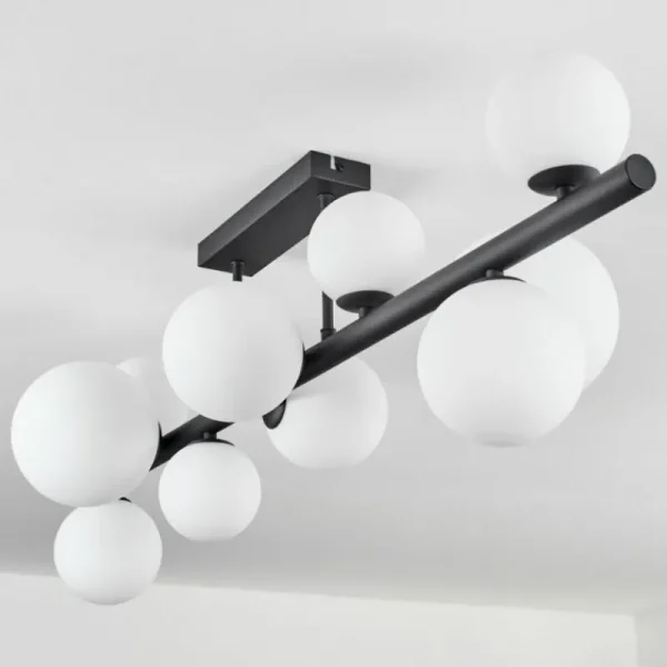 hofstein Plafonnier - Verre 10 cm, 12 cm, 15 cm Chehalis Blanc, 10 lumières* Lampes En Verre
