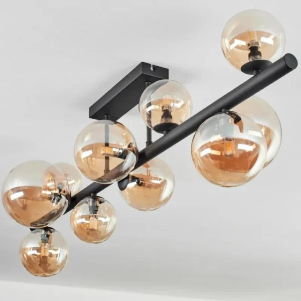 hofstein Plafonnier - Verre 10 cm, 12 cm, 15 cm Chehalis Ambre, 10 lumières* Lampes En Verre