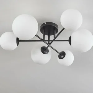 hofstein Plafonnier - Verre 12 cm, 15 cm Chehalis Blanc, 6 lumières* Lampes En Verre