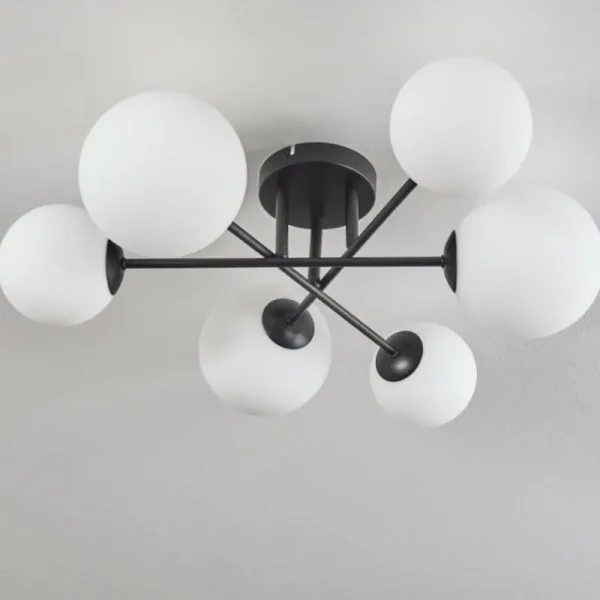 hofstein Plafonnier - Verre 12 cm, 15 cm Chehalis Blanc, 6 lumières* Lampes En Verre