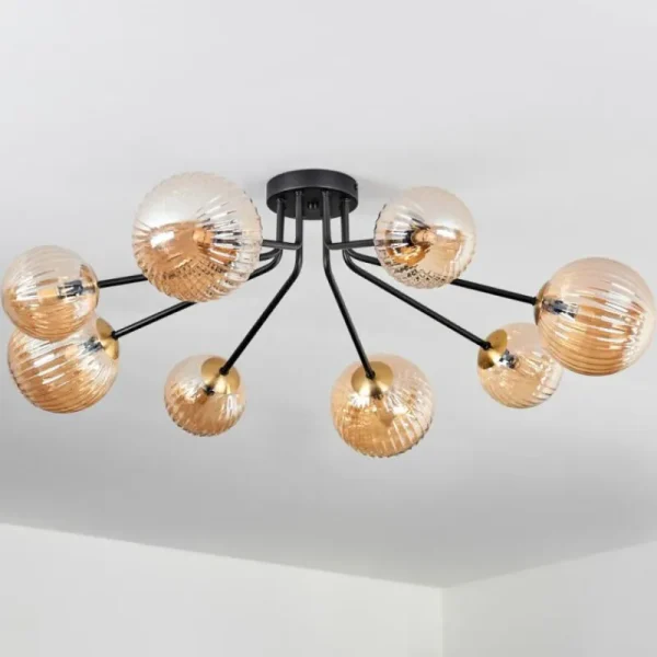 hofstein Plafonnier - Verre 12 cm, 15 cm Chehalis Or, Noir, 8 lumières* Lampes En Verre