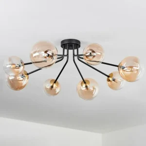 hofstein Plafonnier - Verre 12 cm, 15 cm Chehalis Or, Noir, 8 lumières* Lampes En Verre
