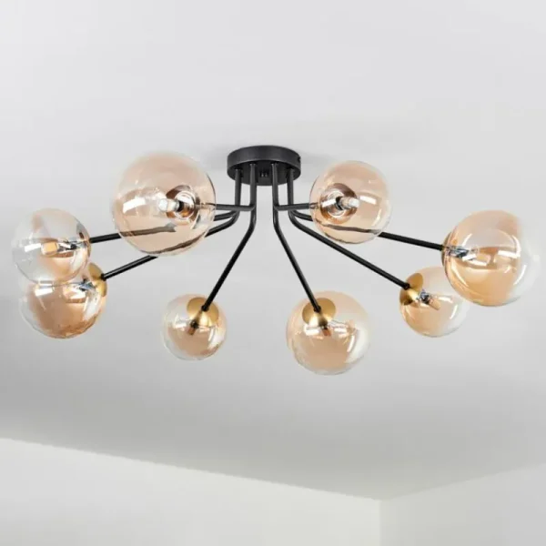 hofstein Plafonnier - Verre 12 cm, 15 cm Chehalis Or, Noir, 8 lumières* Lampes En Verre