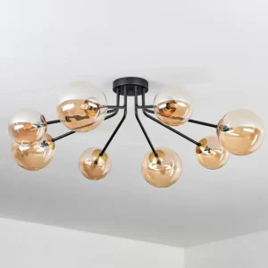 hofstein Plafonnier - Verre 12 cm, 15 cm Chehalis Or, Noir, 8 lumières* Lampes En Verre