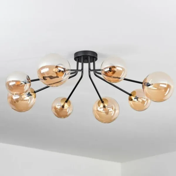 hofstein Plafonnier - Verre 12 cm, 15 cm Chehalis Or, Noir, 8 lumières* Lampes En Verre