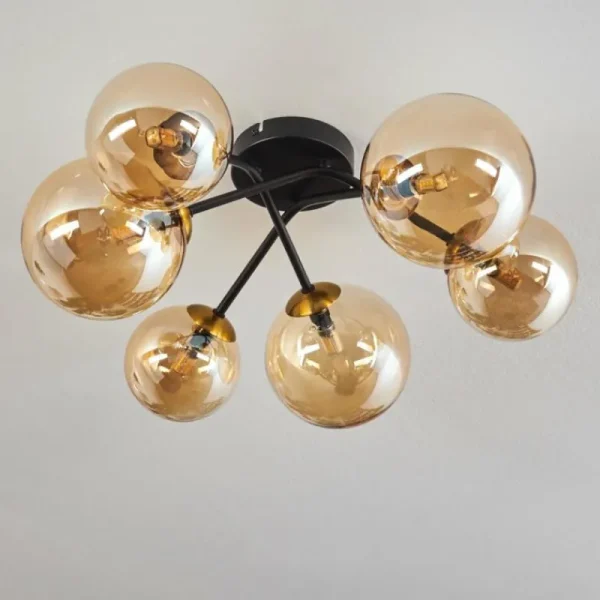 hofstein Plafonnier - Verre 12 cm, 15 cm Chehalis Or, Noir, 6 lumières* Lampes En Verre