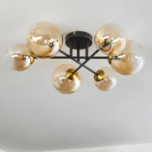 hofstein Plafonnier - Verre 12 cm, 15 cm Chehalis Or, Noir, 6 lumières* Lampes En Verre
