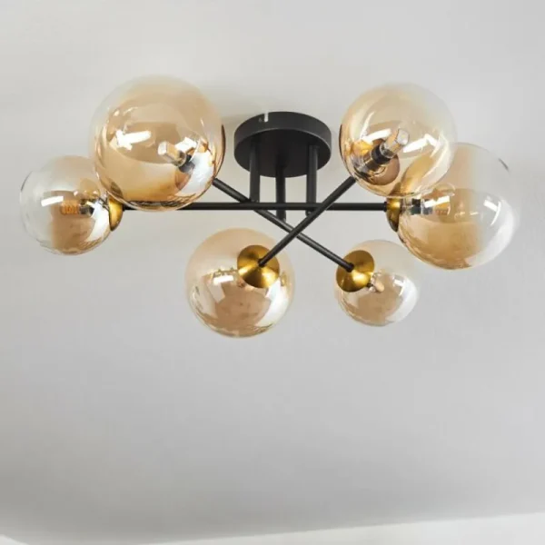 hofstein Plafonnier - Verre 12 cm, 15 cm Chehalis Or, Noir, 6 lumières* Lampes En Verre