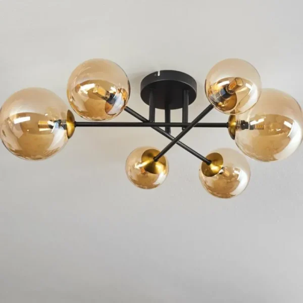 hofstein Plafonnier - Verre 10 cm, 12 cm, 15 cm Chehalis Or, Noir, 6 lumières* Lampes En Verre