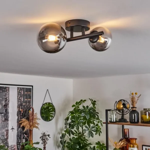 hofstein Plafonnier - Verre 10 cm, 12 cm Chehalis Noir, 2 lumières* Lampes Modernes