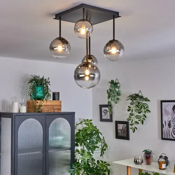 hofstein Plafonnier - Verre 10 cm, 12 cm, 15 cm Chehalis Clair, Fumé, 5 lumières* Lampes Modernes