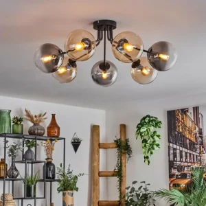 hofstein Plafonnier - Verre 10 cm, 12 cm, 15 cm Gastor Ambre, Fumé, 7 lumières* Lampes Modernes