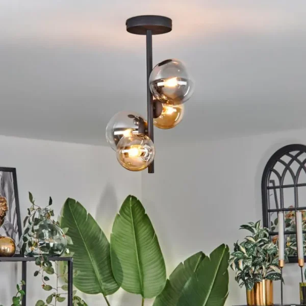 hofstein Plafonnier - Verre 10 cm, 12 cm Chehalis Ambre, Clair, Fumé, 4 lumières* Lampes Modernes
