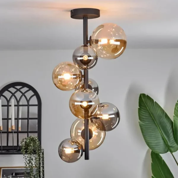 hofstein Plafonnier - Verre 10 cm, 12 cm, 15 cm Chehalis Ambre, Fumé, 8 lumières* Lampes Modernes