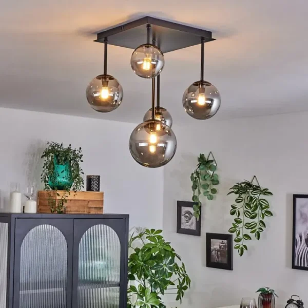 hofstein Plafonnier - Verre 10 cm, 12 cm, 15 cm Chehalis Fumé, 5 lumières* Lampes Modernes