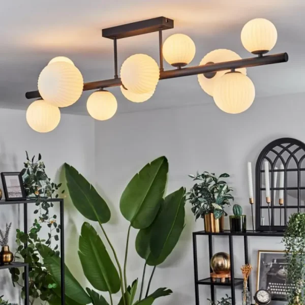 hofstein Plafonnier - Verre 10 cm, 12 cm, 15 cm Chehalis Blanc, 10 lumières* Lampes Modernes