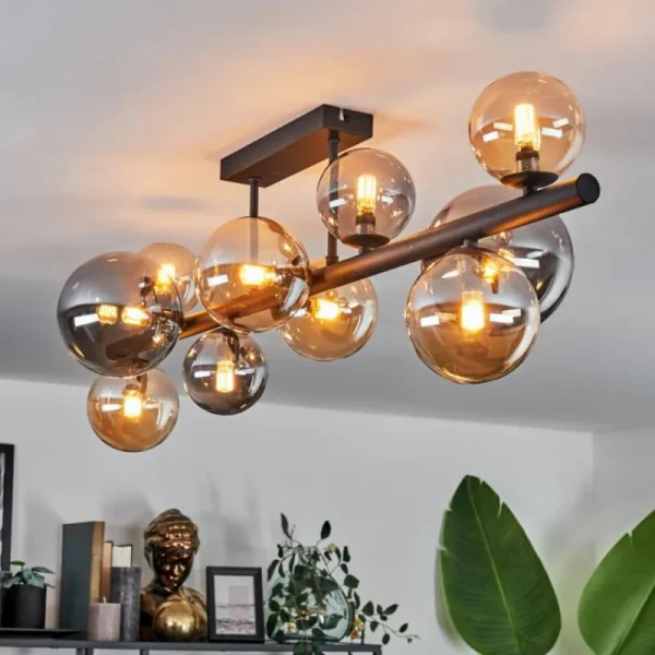 hofstein Plafonnier - Verre 10 cm, 12 cm, 15 cm Chehalis Ambre, Fumé, 10 lumières* Lampes Modernes