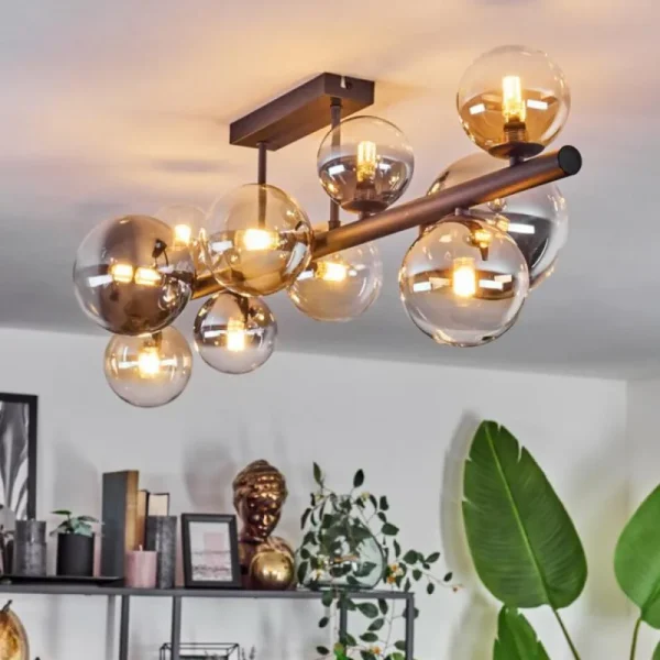 hofstein Plafonnier - Verre 10 cm, 12 cm, 15 cm Chehalis Ambre, Clair, Fumé, 10 lumières* Lampes Modernes
