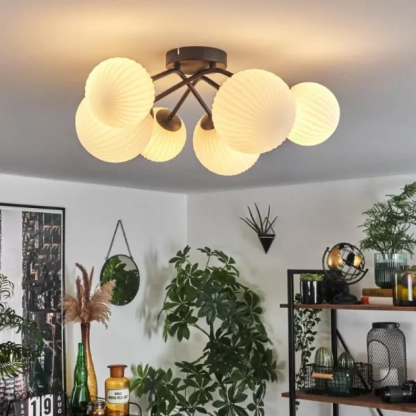 hofstein Plafonnier - Verre 12 cm, 15 cm Chehalis Blanc, 6 lumières* Lampes Modernes