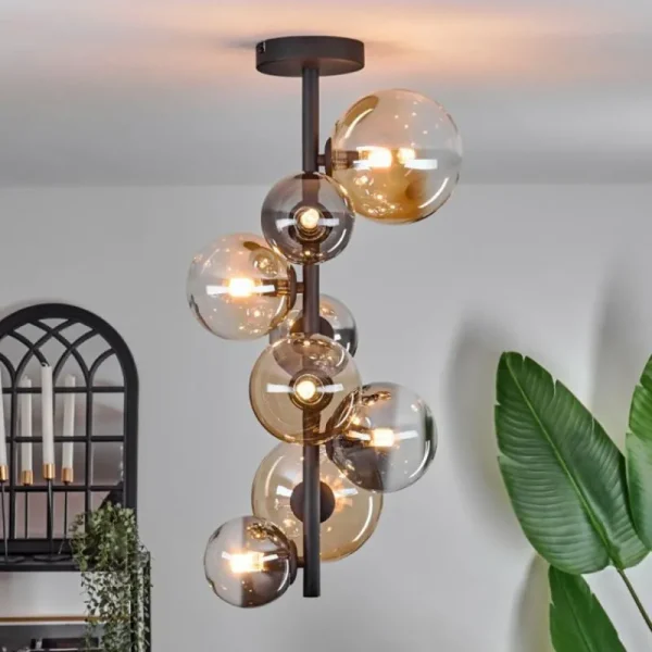 hofstein Plafonnier - Verre 10 cm, 12 cm, 15 cm Chehalis Ambre, Clair, Fumé, 8 lumières* Lampes Modernes