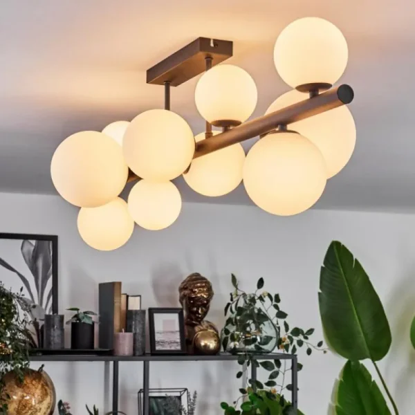 hofstein Plafonnier - Verre 10 cm, 12 cm, 15 cm Chehalis Blanc, 10 lumières* Lampes En Verre