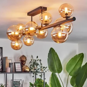 hofstein Plafonnier - Verre 10 cm, 12 cm, 15 cm Chehalis Ambre, 10 lumières* Lampes En Verre