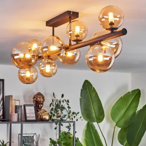 hofstein Plafonnier - Verre 10 cm, 12 cm, 15 cm Chehalis Ambre, 10 lumières* Lampes En Verre