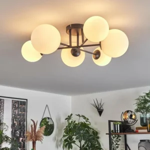 hofstein Plafonnier - Verre 12 cm, 15 cm Chehalis Blanc, 6 lumières* Lampes En Verre