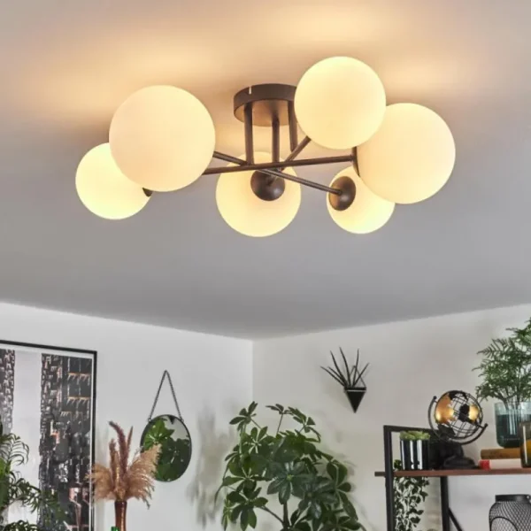 hofstein Plafonnier - Verre 12 cm, 15 cm Chehalis Blanc, 6 lumières* Lampes En Verre