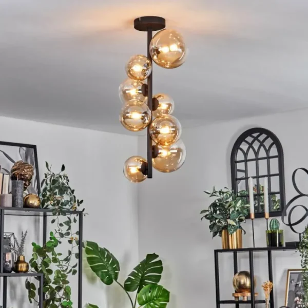 hofstein Plafonnier - Verre 10 cm, 12 cm, 15 cm Chehalis Ambre, Clair, 8 lumières* Lampes En Verre