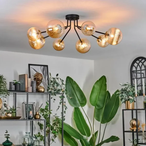 hofstein Plafonnier - Verre 12 cm, 15 cm Chehalis Or, Noir, 8 lumières* Lampes En Verre