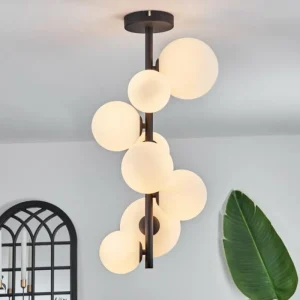 hofstein Plafonnier - Verre 10 cm, 12 cm, 15 cm Chehalis Blanc, 8 lumières* Lampes En Verre