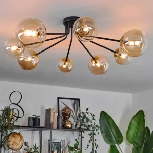 hofstein Plafonnier - Verre 12 cm, 15 cm Chehalis Or, Noir, 8 lumières* Lampes En Verre