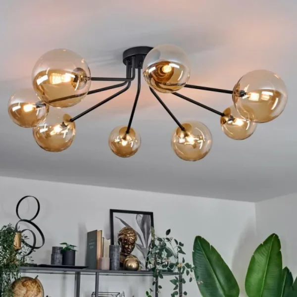hofstein Plafonnier - Verre 12 cm, 15 cm Chehalis Or, Noir, 8 lumières* Lampes En Verre