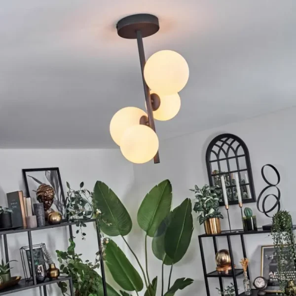 hofstein Plafonnier - Verre 10 cm, 12 cm Chehalis Blanc, 4 lumières* Lampes En Verre
