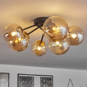 hofstein Plafonnier - Verre 12 cm, 15 cm Chehalis Or, Noir, 6 lumières* Lampes En Verre