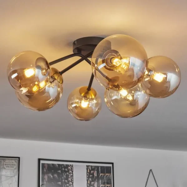 hofstein Plafonnier - Verre 12 cm, 15 cm Chehalis Or, Noir, 6 lumières* Lampes En Verre