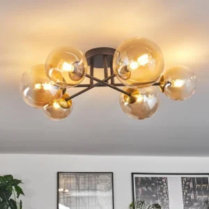 hofstein Plafonnier - Verre 12 cm, 15 cm Chehalis Or, Noir, 6 lumières* Lampes En Verre