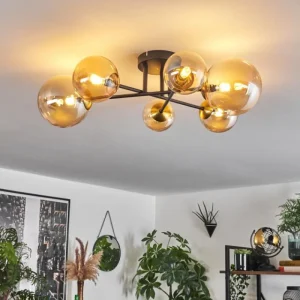 hofstein Plafonnier - Verre 10 cm, 12 cm, 15 cm Chehalis Or, Noir, 6 lumières* Lampes En Verre