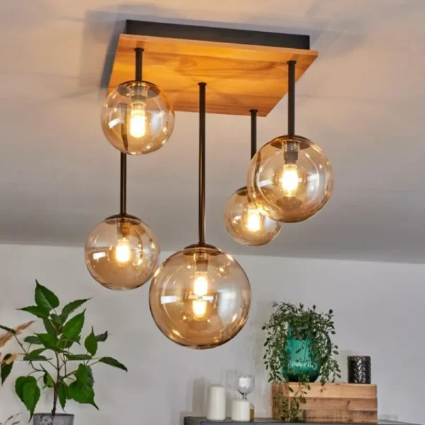 hofstein Plafonnier - Verre 10 cm, 12 cm, 15 cm Chehalis Écru, Noir, 5 lumières* Lampes Modernes