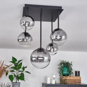 hofstein Plafonnier - Verre 10 cm, 12 cm, 15 cm Chehalis Clair, Fumé, 5 lumières* Lampes Modernes
