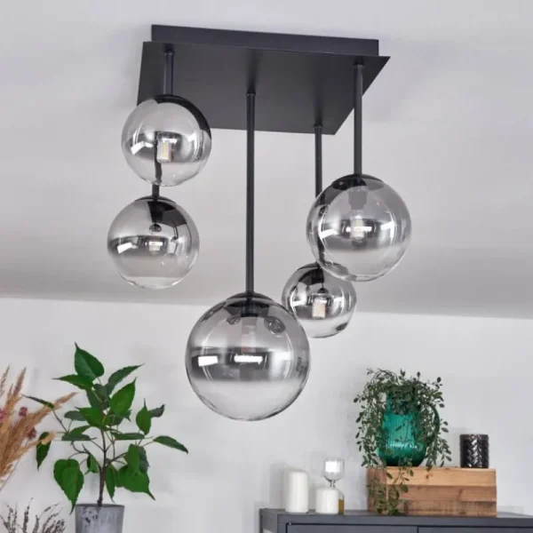 hofstein Plafonnier - Verre 10 cm, 12 cm, 15 cm Chehalis Clair, Fumé, 5 lumières* Lampes Modernes