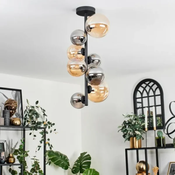 hofstein Plafonnier - Verre 10 cm, 12 cm, 15 cm Chehalis Ambre, Fumé, 8 lumières* Lampes Modernes