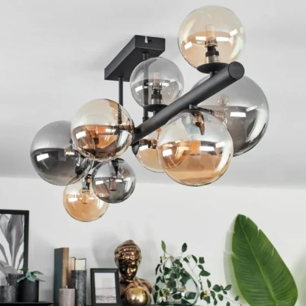 hofstein Plafonnier - Verre 10 cm, 12 cm, 15 cm Chehalis Ambre, Fumé, 10 lumières* Lampes Modernes
