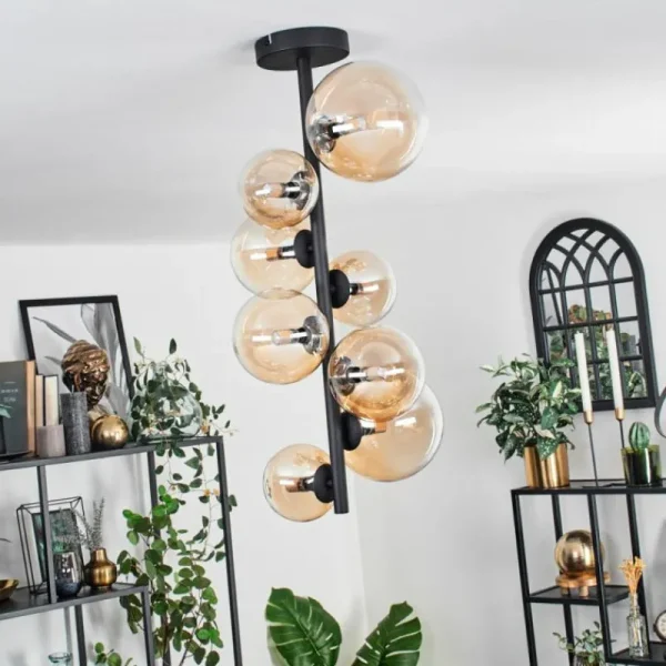 hofstein Plafonnier - Verre 10 cm, 12 cm, 15 cm Chehalis Ambre, Clair, 8 lumières* Lampes En Verre