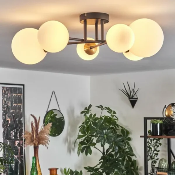 hofstein Plafonnier - Verre 10 cm, 12 cm, 15 cm Chehalis Or, Noir, 6 lumières* Lampes En Verre