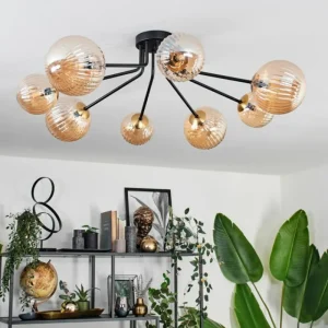 hofstein Plafonnier - Verre 12 cm, 15 cm Chehalis Or, Noir, 8 lumières* Lampes En Verre